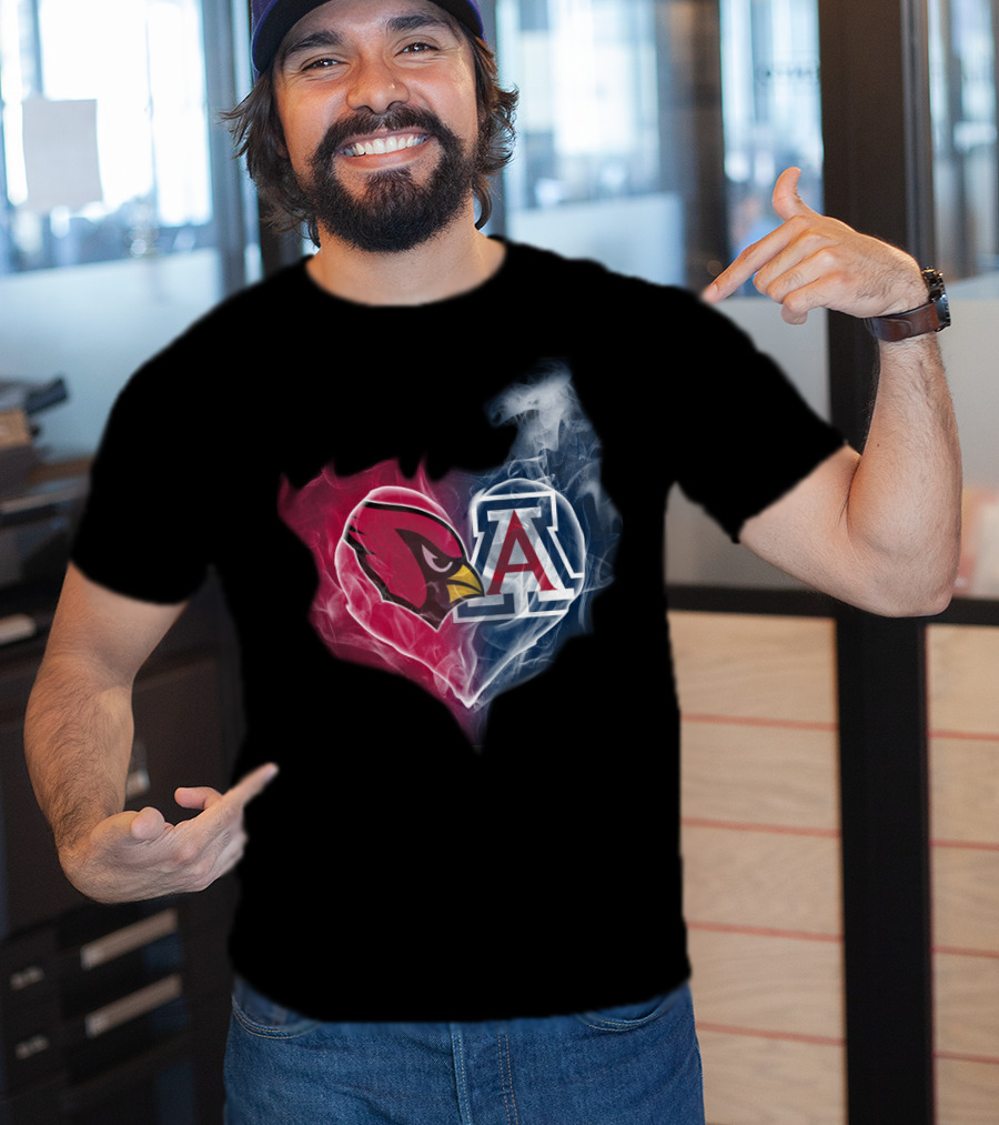 Arizona Cardinals And University Of Arizona Logo Smoke Heart T-Shirt