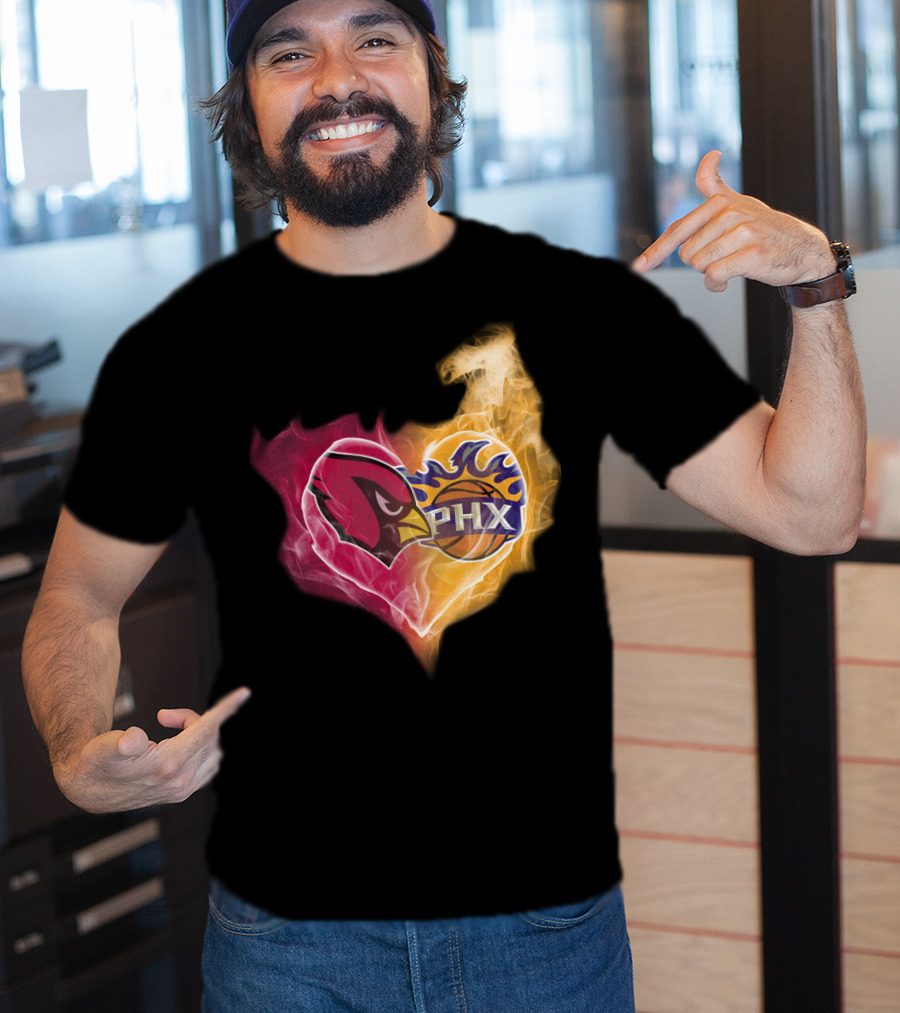 Arizona Cardinals Phoenix Suns Flame Heart T-Shirt