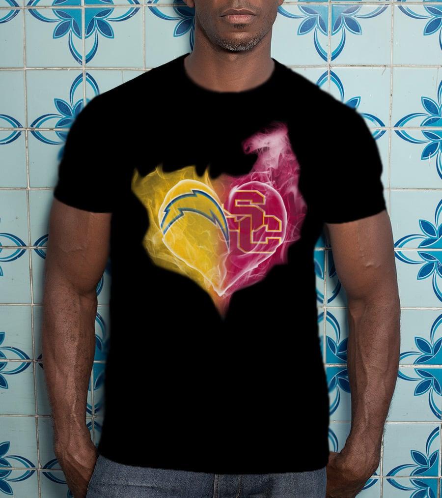 Los Angeles Chargers And Usc Trojans Heart Fusion T-Shirt