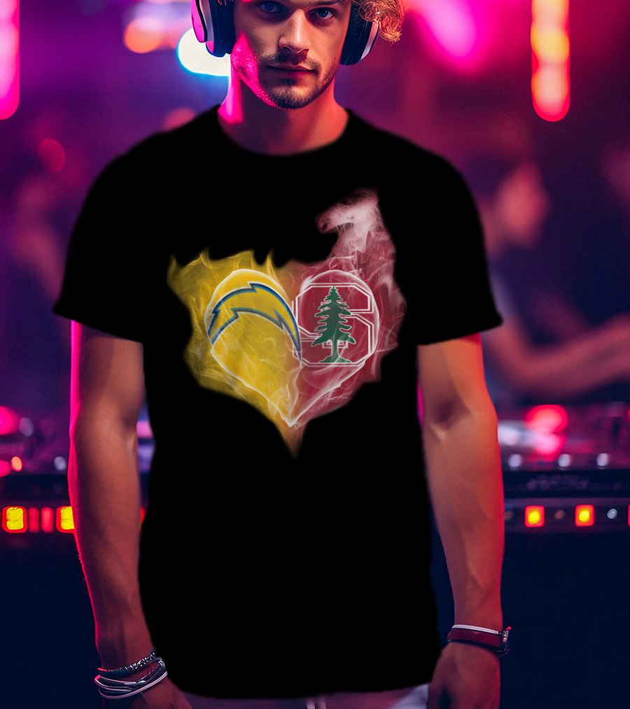 Los Angeles Chargers Stanford Cardinal Heart Fusion T-Shirt