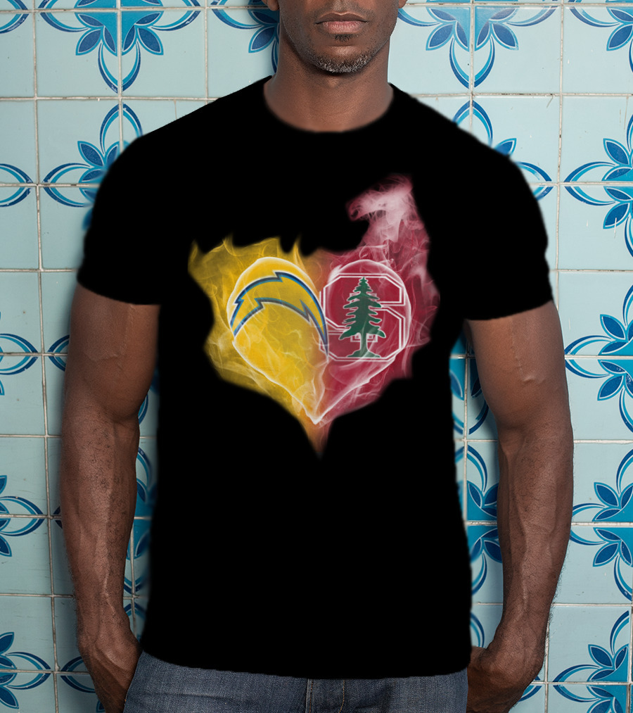 Los Angeles Chargers Stanford Cardinal Heart Fusion T-Shirt