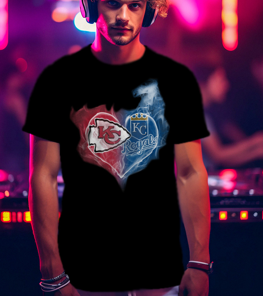 Kc Chiefs Royals Heart Smoke Fusion T-Shirt