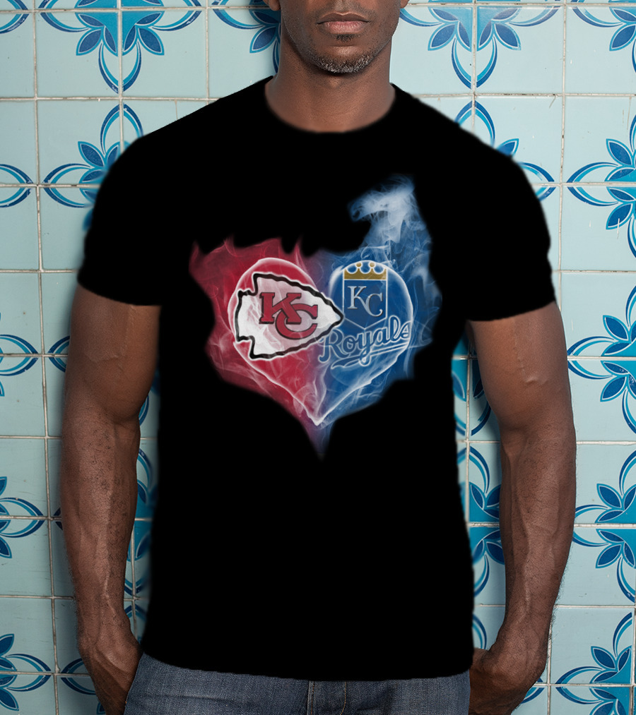 Kc Chiefs Royals Heart Smoke Fusion T-Shirt