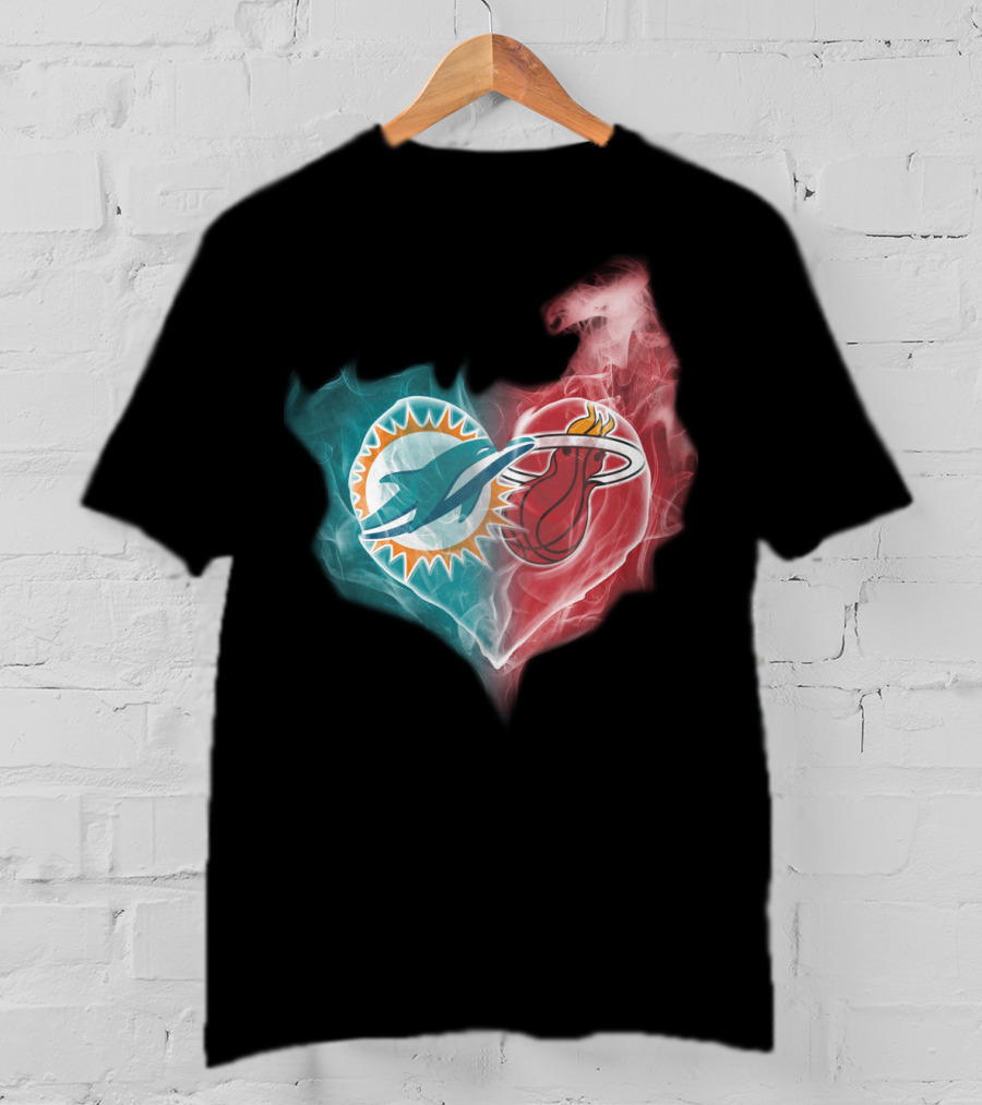 Miami Dolphins Miami Heat Heart T-Shirt