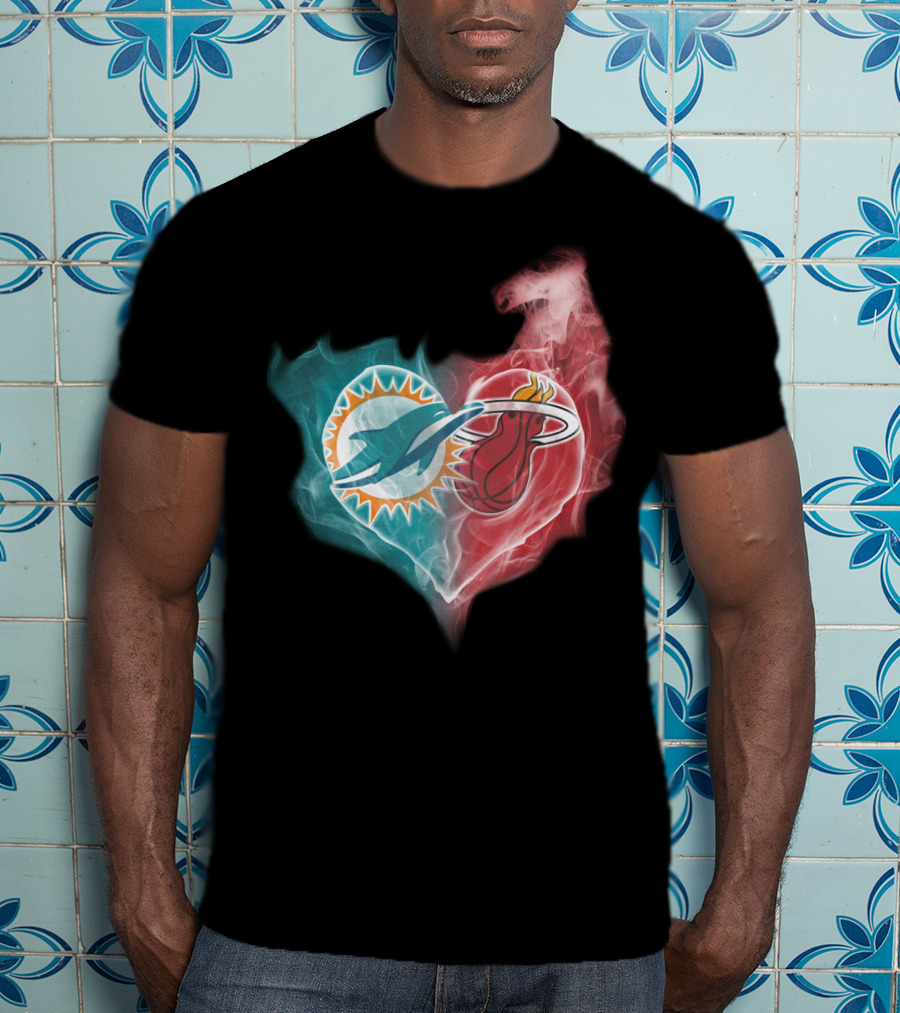Miami Dolphins Miami Heat Heart T-Shirt
