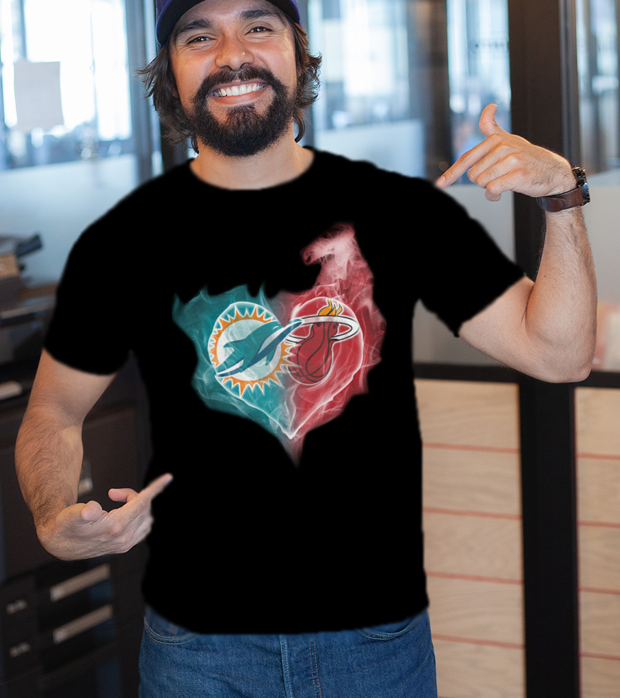 Miami Dolphins Miami Heat Heart T-Shirt