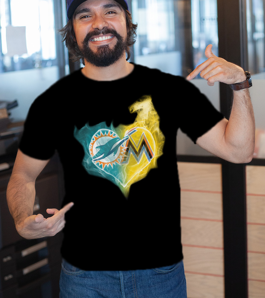 Miami Dolphins Miami Marlins Heart Fusion T-Shirt
