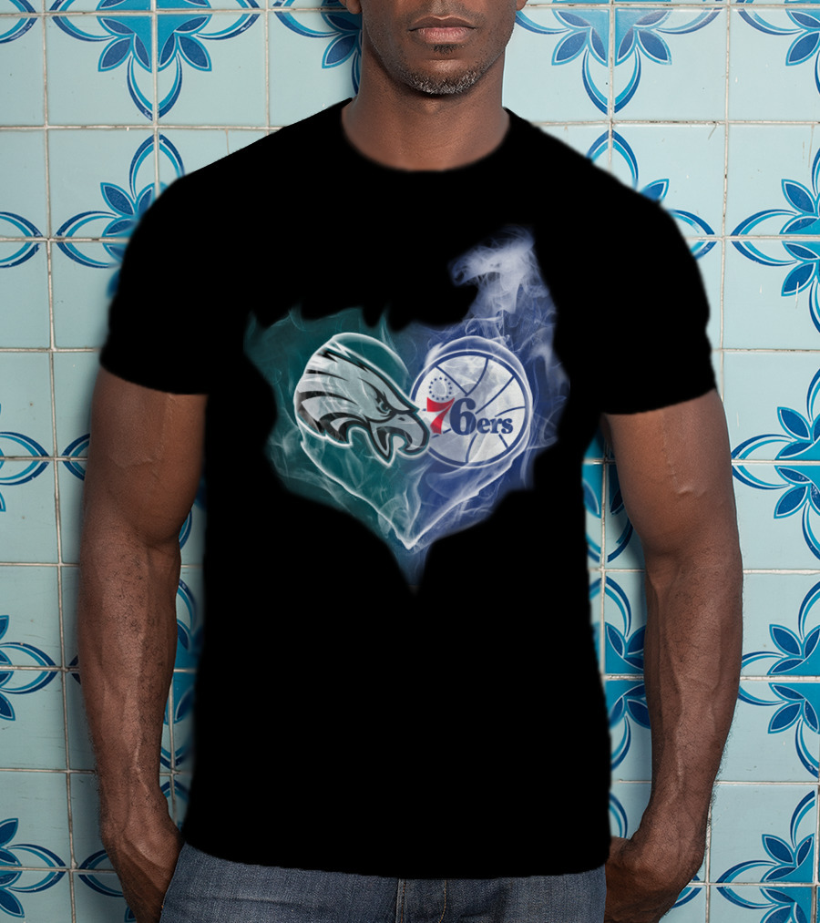 Philadelphia Eagles 76ers Heart Sports Logo Fusion T-Shirt