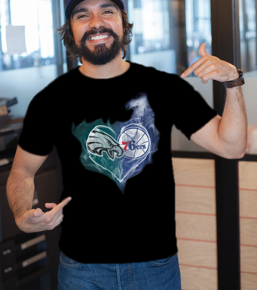 Philadelphia Eagles 76ers Heart Sports Logo Fusion T-Shirt