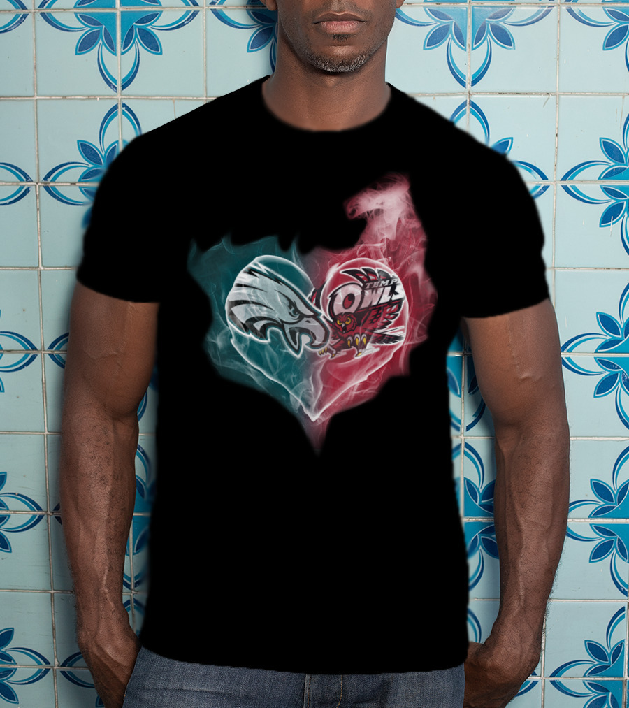 Philadelphia Eagles And Temple Owls Heart Shape T-Shirt