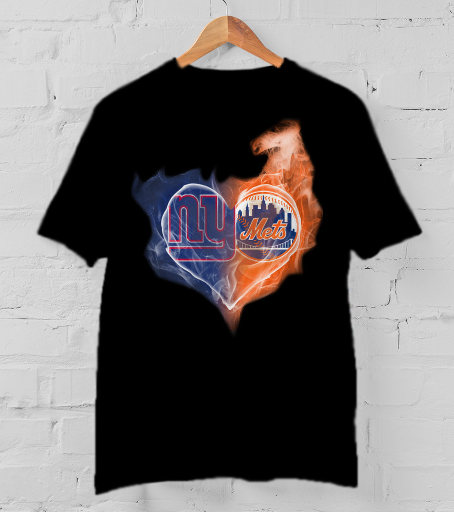 Ny Giants And Mets Heart Shape Smoke Effect T-Shirt