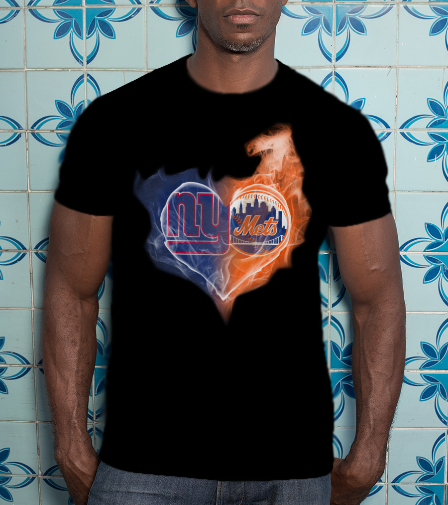Ny Giants And Mets Heart Shape Smoke Effect T-Shirt