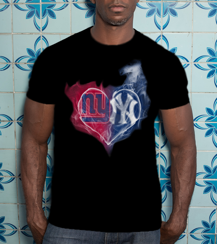 New York Giants Yankees Heart Smoke T-Shirt