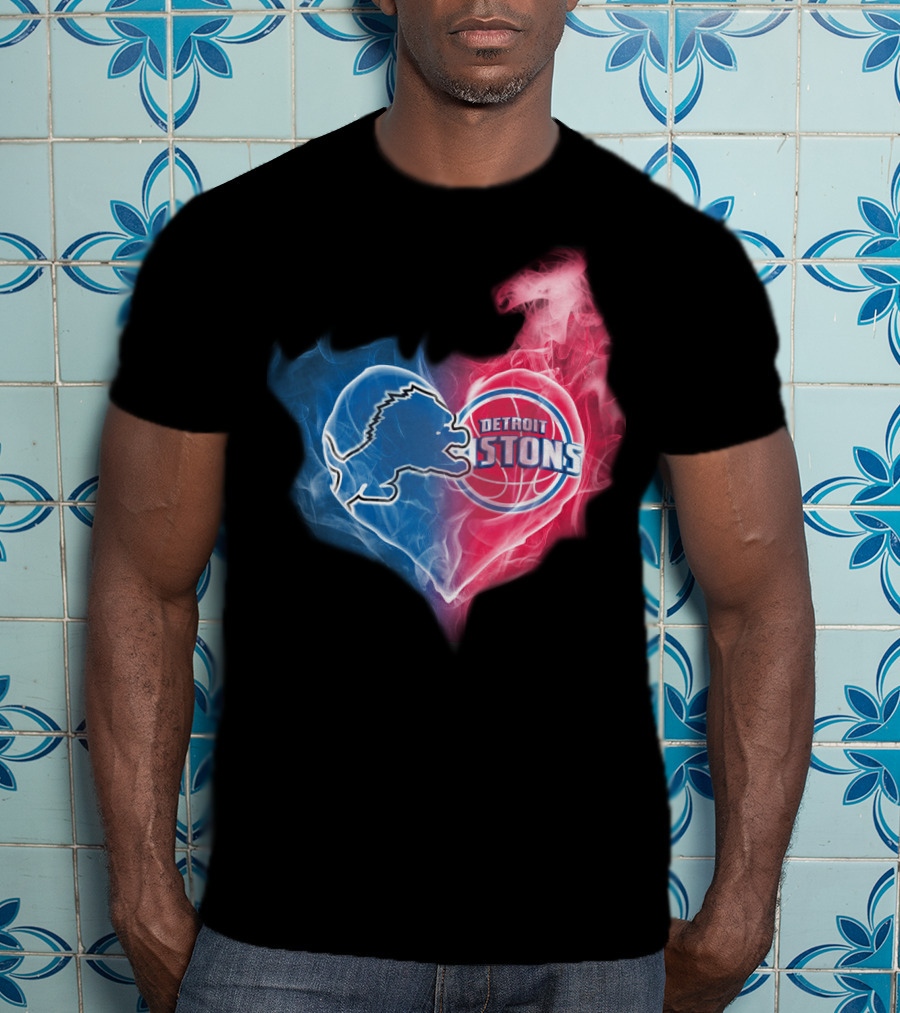 Detroit Lions Pistons Heart Fusion T-Shirt