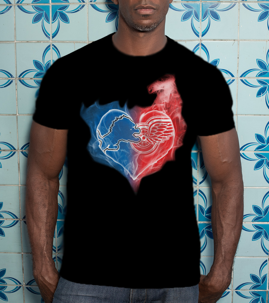 Detroit Lions Red Wings Heart Fusion T-Shirt