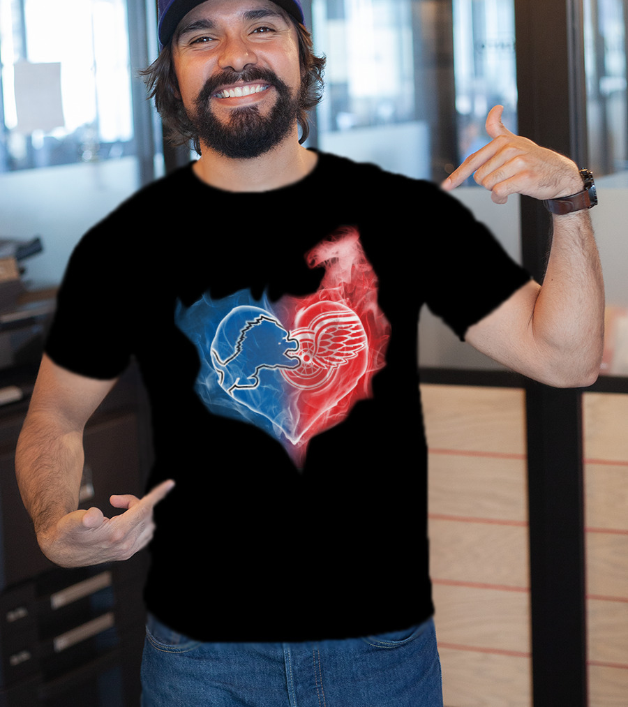 Detroit Lions Red Wings Heart Fusion T-Shirt