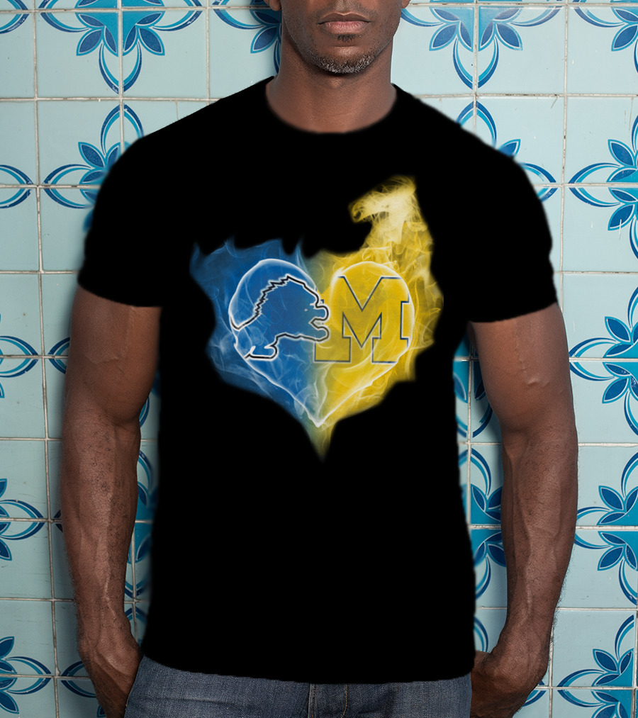 Blue Lion And Yellow M In Heart-Shaped Flame T-Shirt
