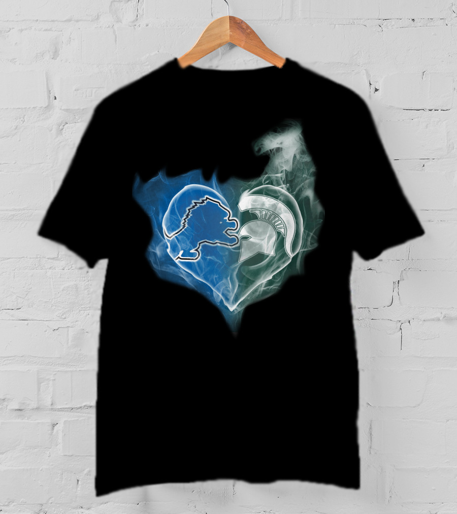 Detroit Lions Michigan State Spartans Heart Fusion T-Shirt