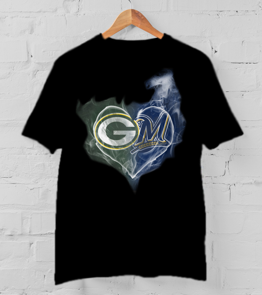 Green Bay Packers Milwaukee Brewers Heart T-Shirt