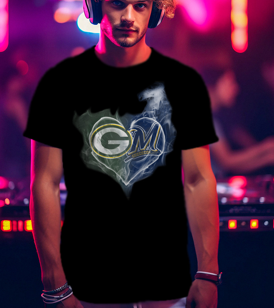 Green Bay Packers Milwaukee Brewers Heart T-Shirt