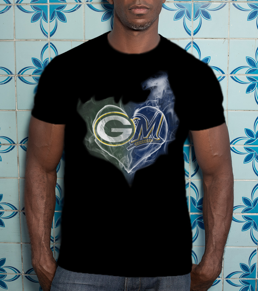 Green Bay Packers Milwaukee Brewers Heart T-Shirt