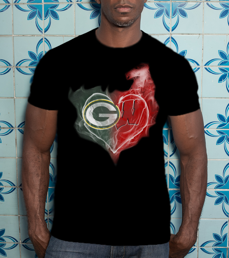 Green Bay Packers Wisconsin Badgers Heart Smoke T-Shirt