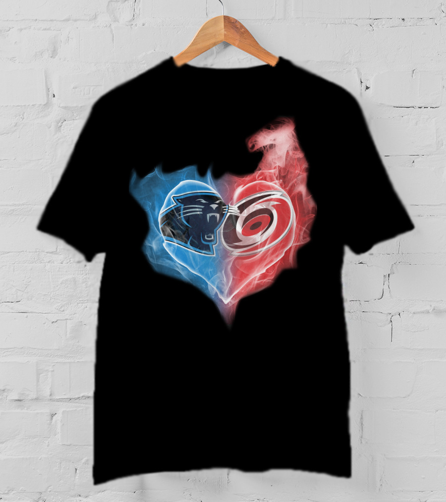 Carolina Panthers And Hurricanes Heart Fusion T-Shirt