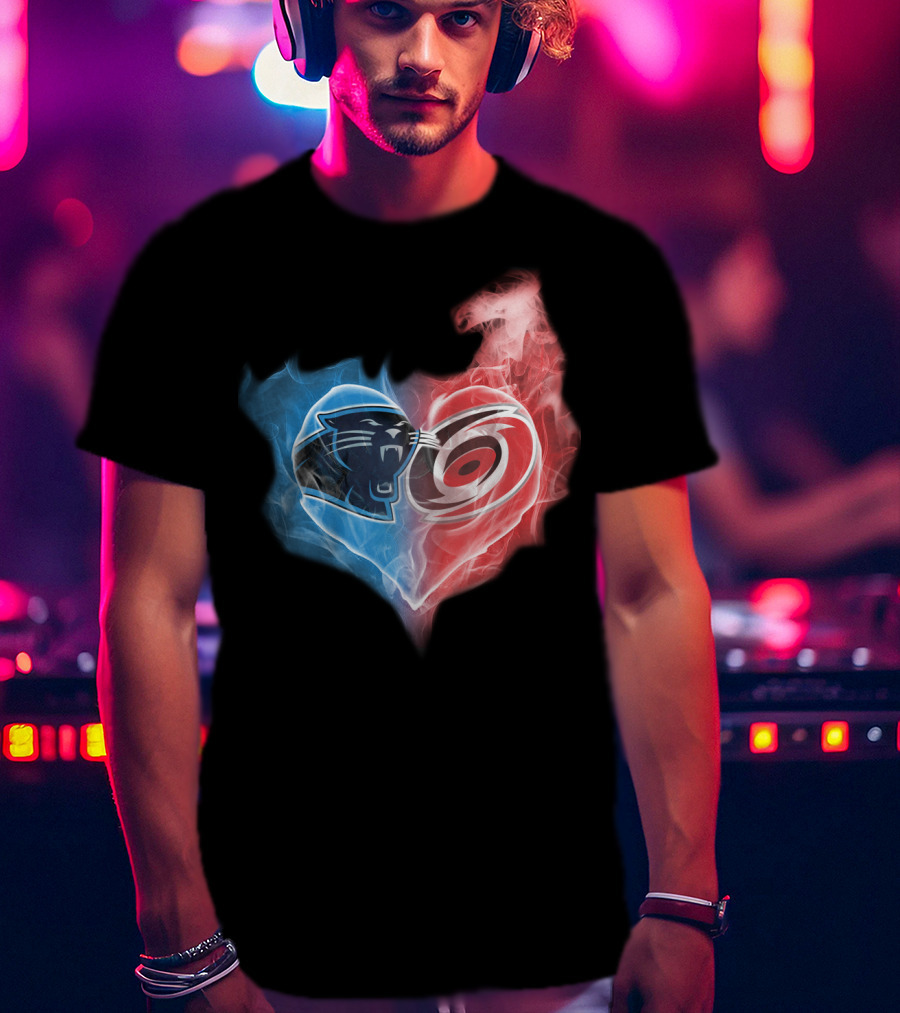 Carolina Panthers And Hurricanes Heart Fusion T-Shirt