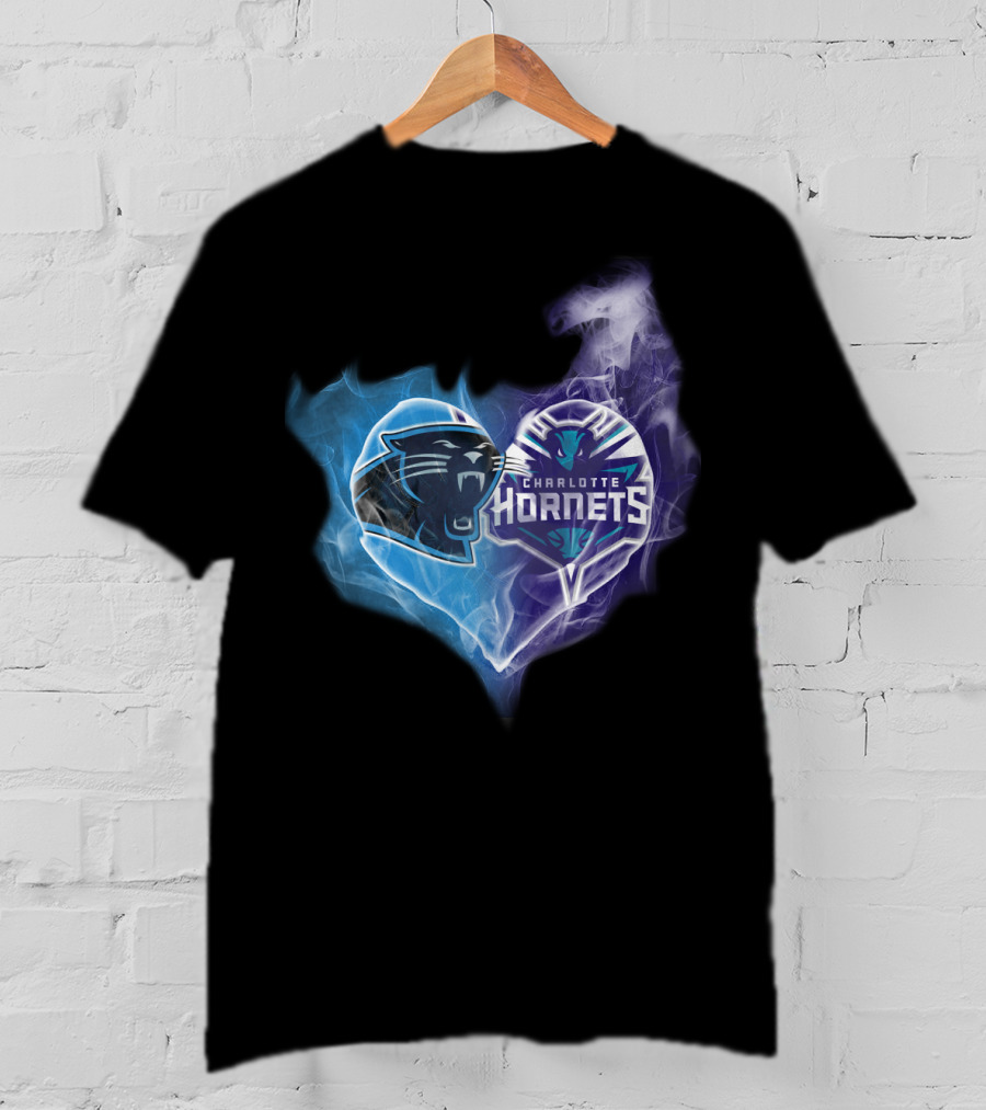 Carolina Panthers Charlotte Hornets Heart Fusion T-Shirt