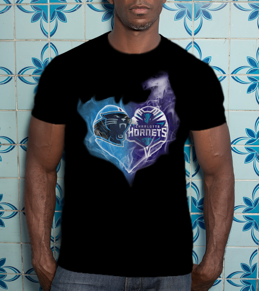 Carolina Panthers Charlotte Hornets Heart Fusion T-Shirt