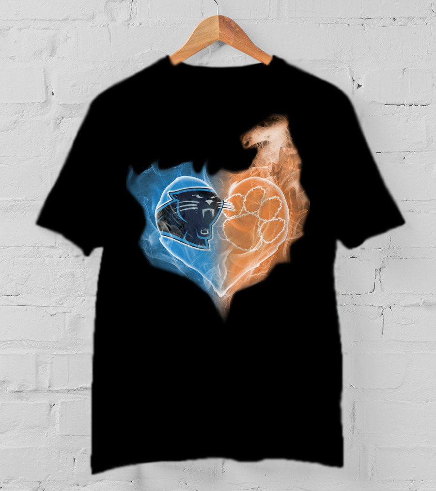 Carolina Panthers Clemson Tigers Heart Smoke Fusion T-Shirt