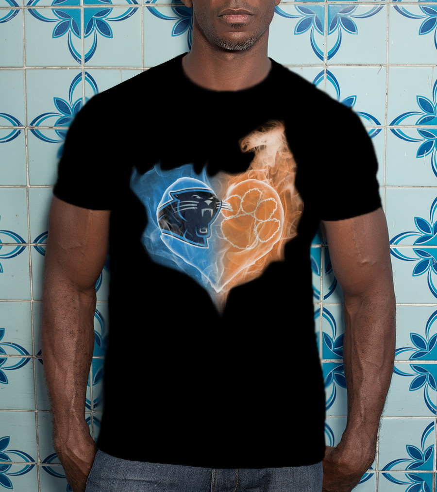 Carolina Panthers Clemson Tigers Heart Smoke Fusion T-Shirt