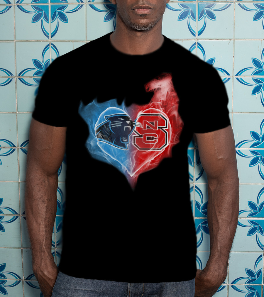 Panthers And Nc State Heart Blend T-Shirt