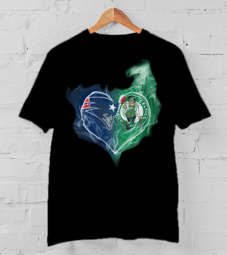 New England Patriots Boston Celtics Heart Smoke Fusion T-Shirt