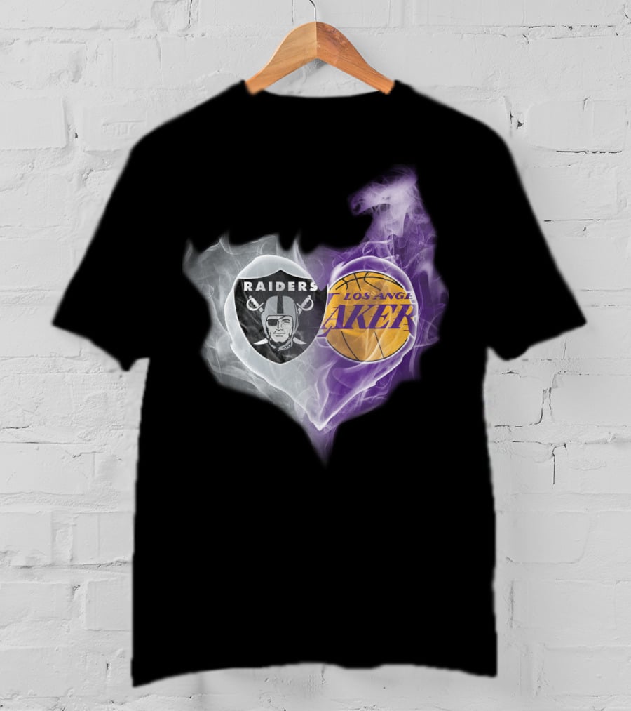 Raiders Los Angeles Lakers Heart Smoke T-Shirt