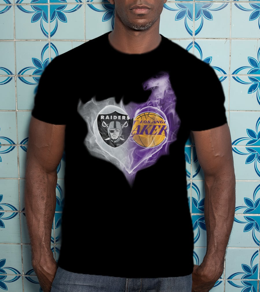 Raiders Los Angeles Lakers Heart Smoke T-Shirt