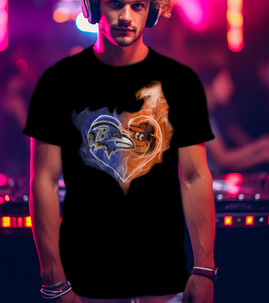 Baltimore Ravens Orioles Heart Fusion T-Shirt