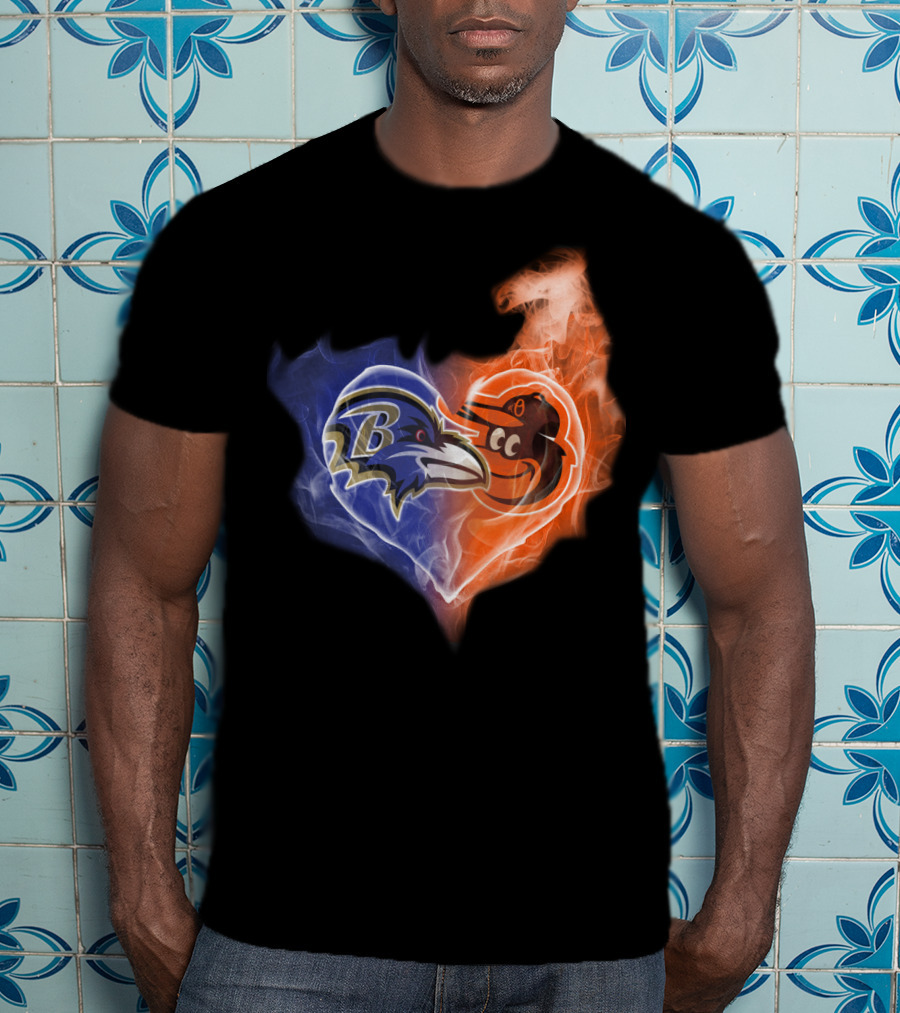 Baltimore Ravens Orioles Heart Fusion T-Shirt