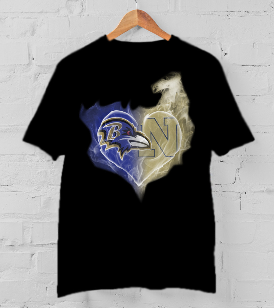 Baltimore Ravens Navy Midshipmen Heart Fusion T-Shirt