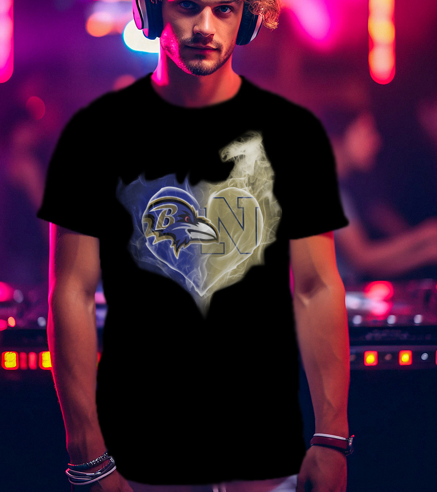 Baltimore Ravens Navy Midshipmen Heart Fusion T-Shirt