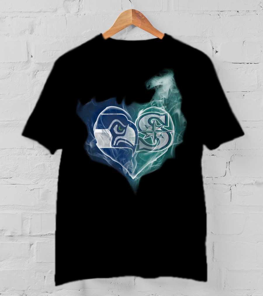 Seahawks Mariners Heart Logo Fusion T-Shirt