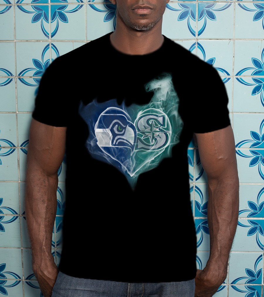 Seahawks Mariners Heart Logo Fusion T-Shirt