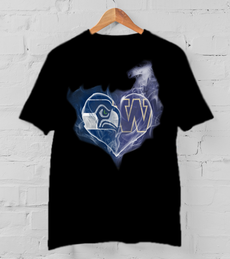Seattle Seahawks Washington Huskies Heart Smoke T-Shirt