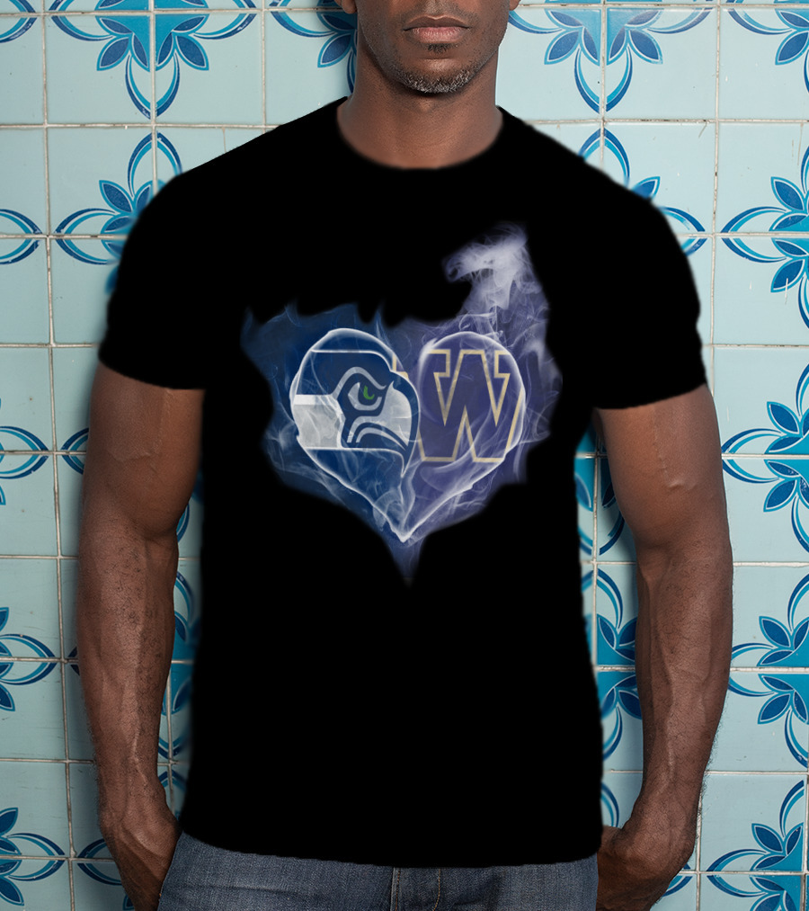 Seattle Seahawks Washington Huskies Heart Smoke T-Shirt