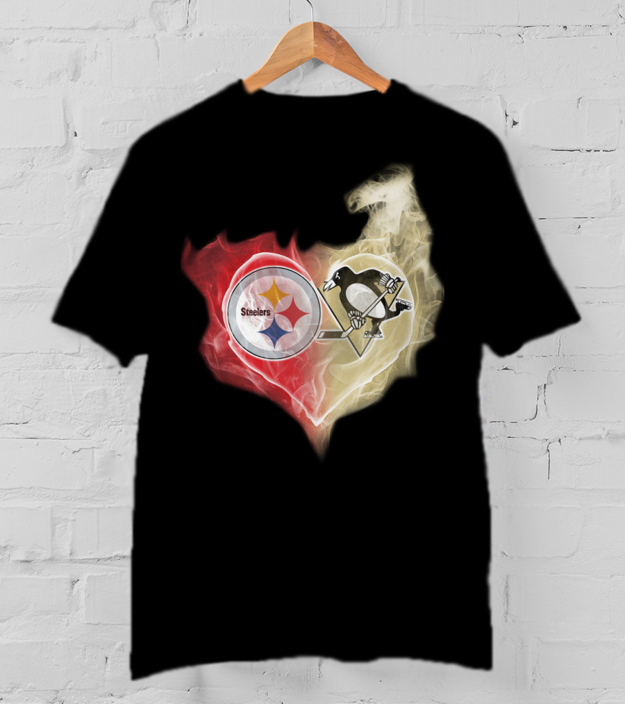 Steelers Penguins Smoke Heart T-Shirt