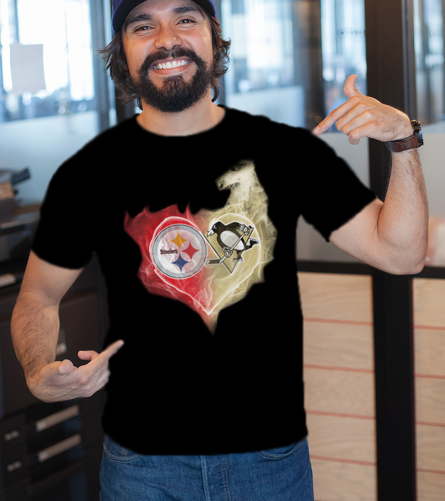 Steelers Penguins Smoke Heart T-Shirt