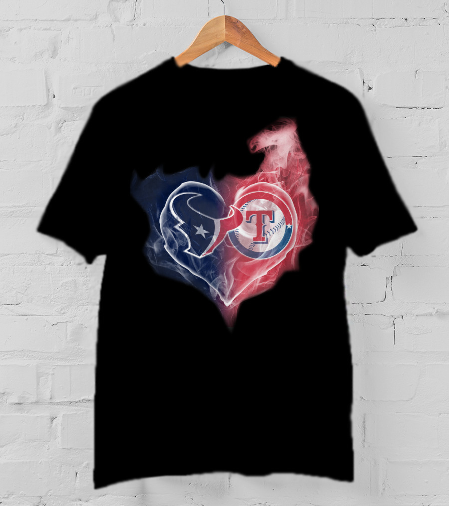 Houston Texans And Texas Rangers Smoke Heart T-Shirt
