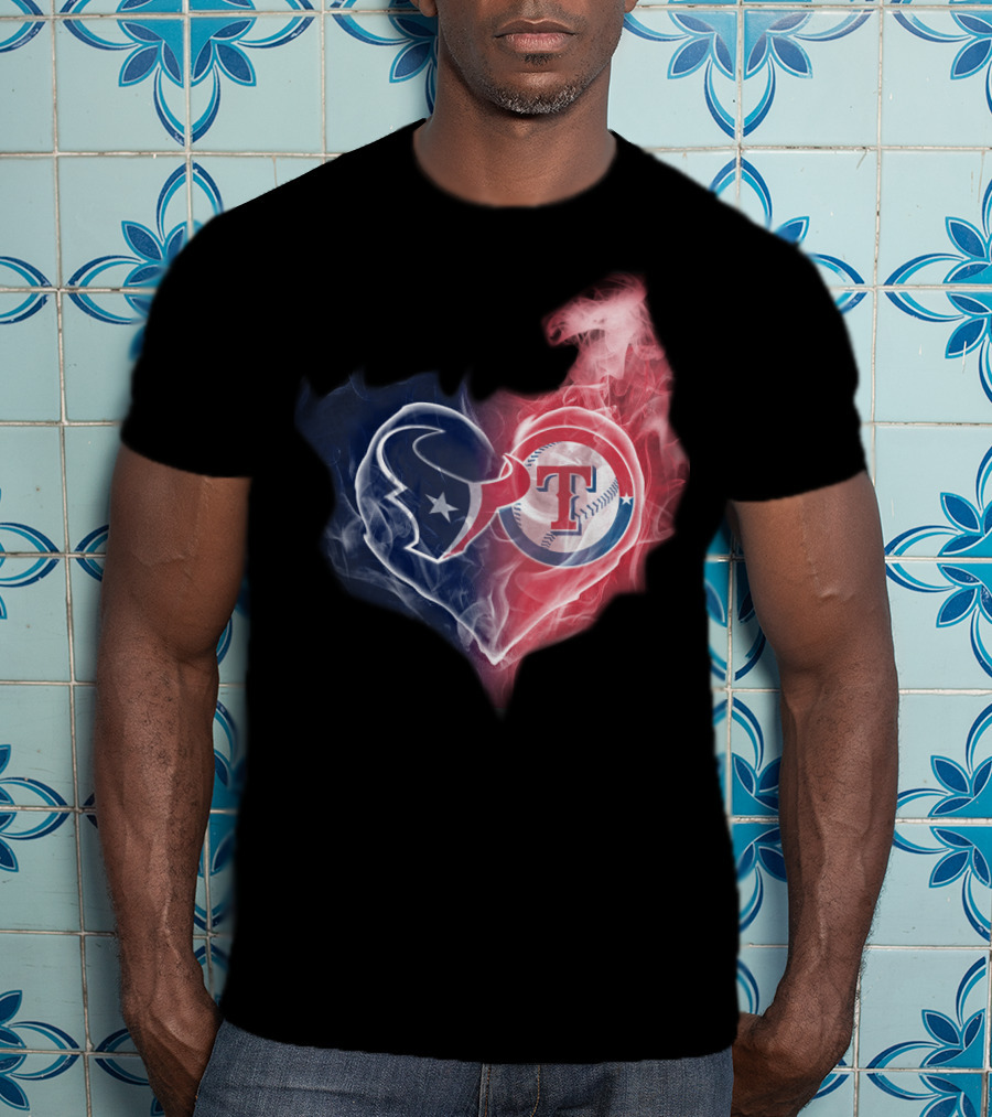 Houston Texans And Texas Rangers Smoke Heart T-Shirt