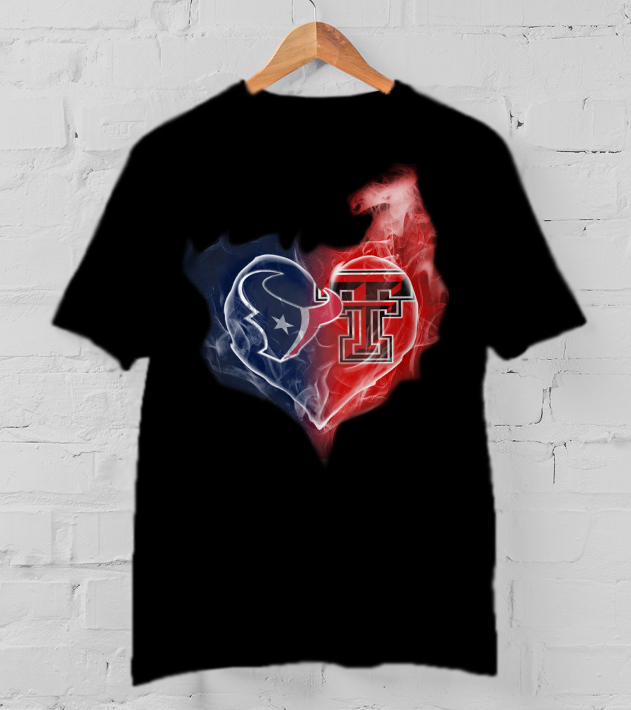 Houston Texans And Texas Tech Red Raiders Heart T-Shirt