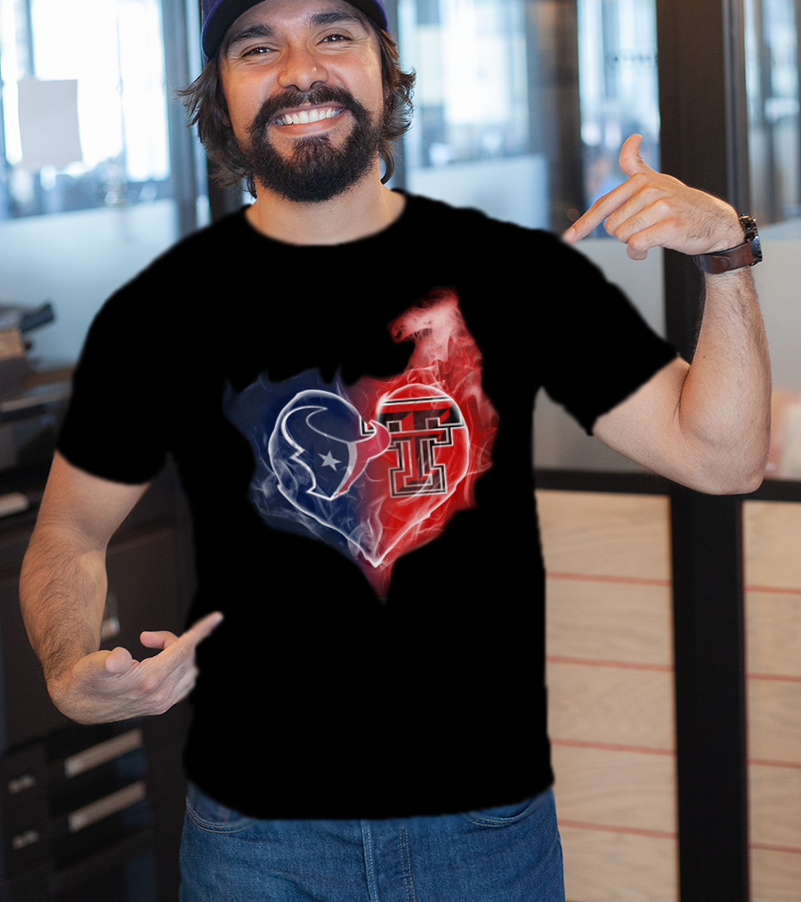 Houston Texans And Texas Tech Red Raiders Heart T-Shirt